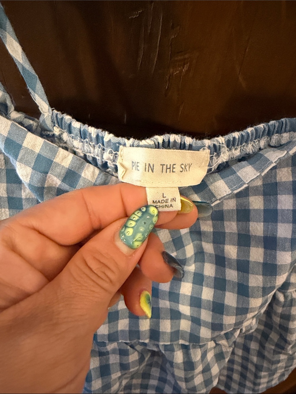 Blue Gingham Tie-Shoulder Crop Top - Picture 2 of 3
